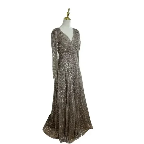 Mac Duggal 20189 Embellished Illusion Long Sleeve Wrap Over Gown Size 6 $598 - Picture 5 of 8